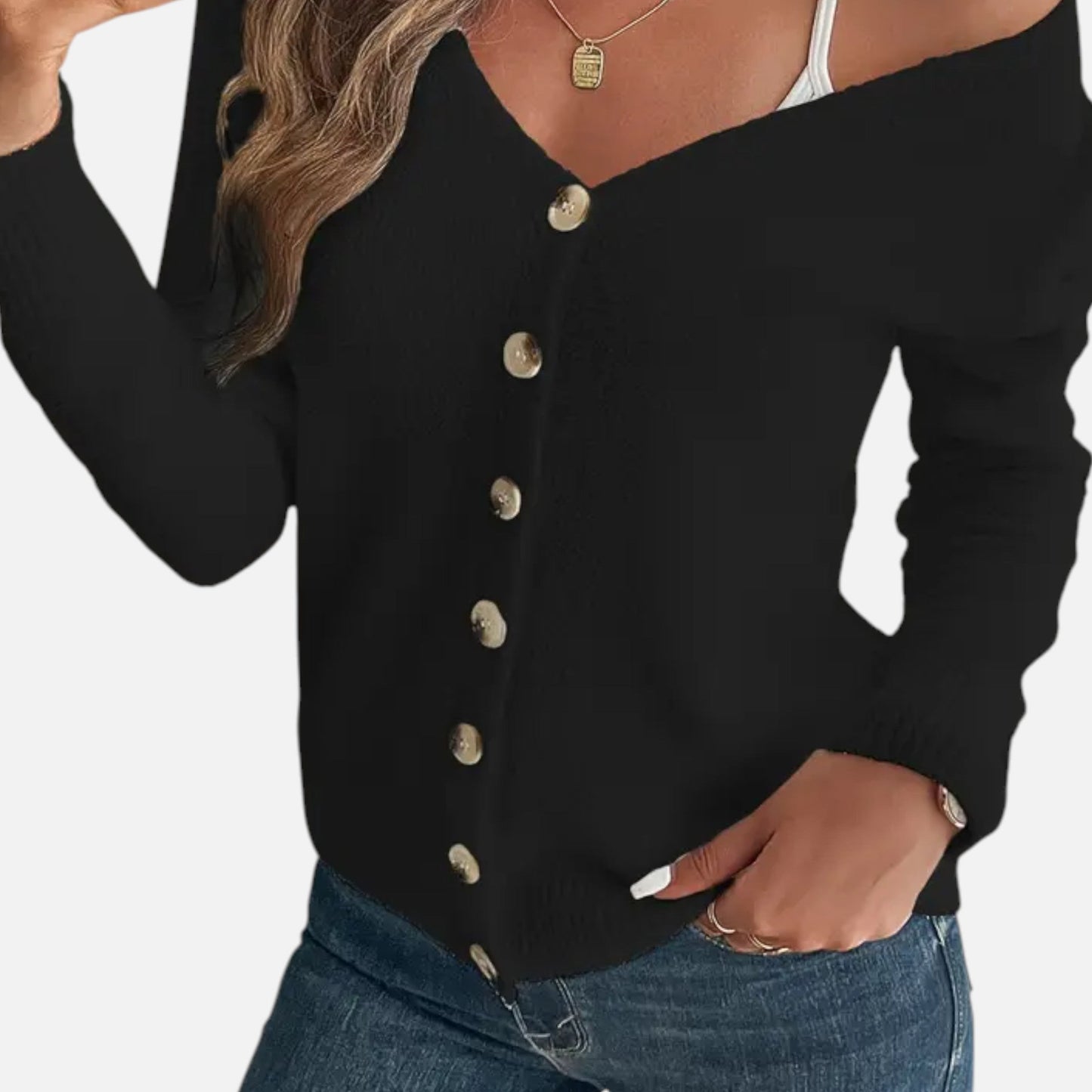 Cárdigan Mujer Botones Frontales Color Sólido